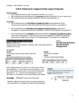 Preview of AP Statistics Unit 8 Guided Notes (Chi Squared) Editable Word Document