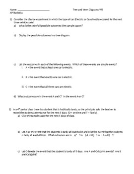 Preview of AP Statistics: Venn Diagram Worksheet