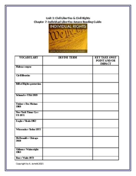 Preview of AP U S Government Amsco Chapter 7 Individual Liberties Guided Reading