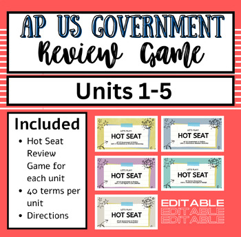 Preview of AP US Government & Politics Review Game Units 1-5 (editable)