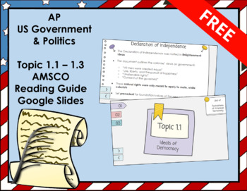 Preview of AP US Government Topic 1.1-1.3 AMSCO Google Slides