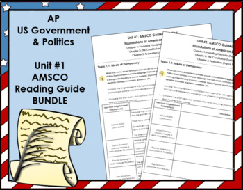 Preview of AP US Government Unit #1 AMSCO Reading Guide BUNDLE - Student Copy & Teacher Key