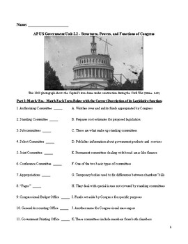 Preview of AP® US Government Unit 2.2 - Structures, Powers, and Functions of Congress