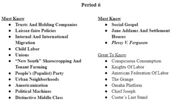 AP US History Key Terms by Period by Mr Oakes Social Studies | TpT
