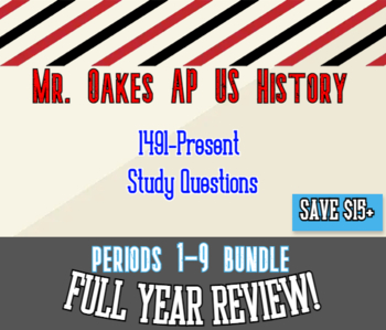 Preview of AP US History Periods 1-9 (2023) Study/Review Questions BUNDLE