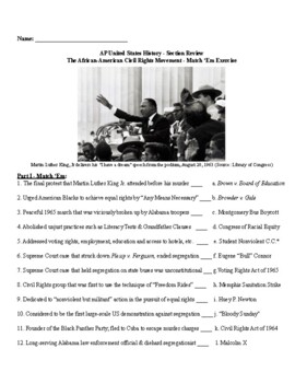 Preview of AP® US History  - The African-American Civil Rights Movement (2-Part Exercise)