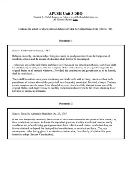 Preview of AP US History Unit 3 DBQ - Political Divisions