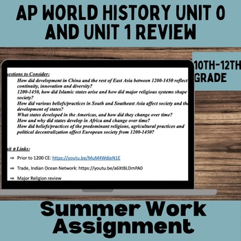 Preview of AP World History | Unit 0 and 1 | Summer Work | Review | 10th, 11th, 12th Grade