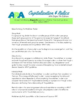 Preview of APA 7th Edition: Capitalization & Italics Diagnostic Activity w/ Answers