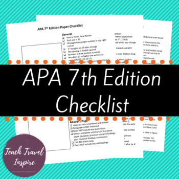Preview of APA 7th Edition Checklist