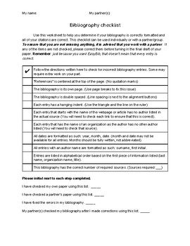 Preview of APA Bibliography Checklist