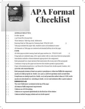 Preview of APA Format Checklist