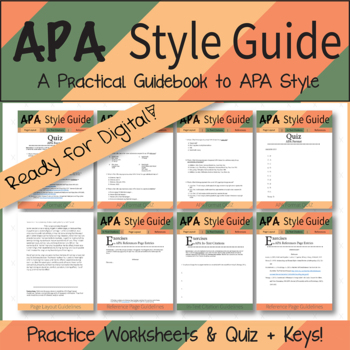 Preview of APA Style Guide - Practice Worksheets + Quiz - Ready for Digital!