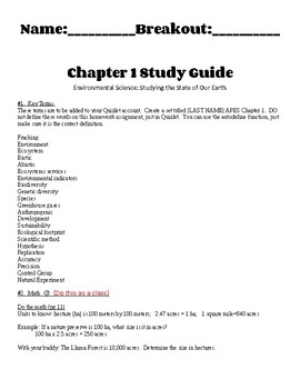 Preview of APES Chapter 1 Study Guide Friedland 2nd Edition