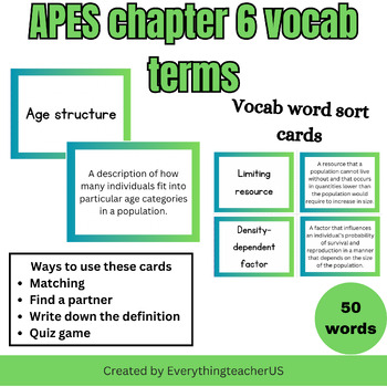 Preview of APES Chapter 6- Vocab word sort Friedland and Relyea 3rd edition textbook