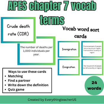 Preview of APES Chapter 7- Vocab word sort Friedland and Relyea 3rd edition textbook