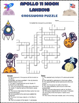 Preview of APOLLO 11 MOON LANDING Crossword Puzzle Activity Worksheet Game⭐ Color⭐ B/W ⭐