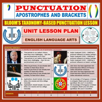 Preview of APOSTROPHES AND BRACKETS - PUNCTUATION: UNIT LESSON PLAN