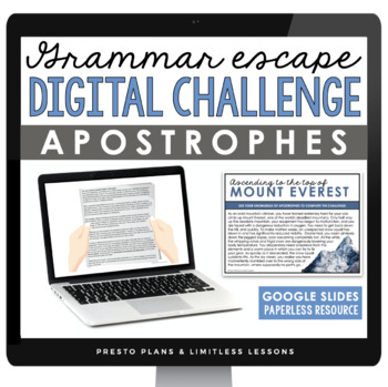 Preview of Apostrophes Escape Room Punctuation Digital Activity, Google Slides, and Quiz