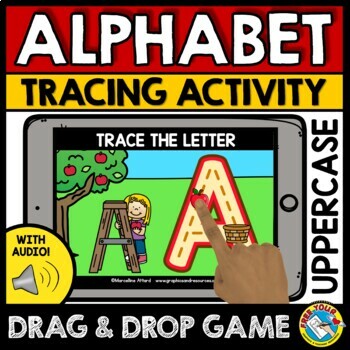 Preview of APPLE ALPHABET BOOM CARDS ACTIVITY UPPERCASE LETTER TRACING FORMATION SEPTEMBER