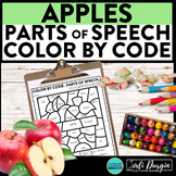 APPLES color by code FALL coloring page PARTS OF SPEECH wo