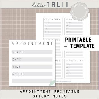 Preview of APPOINTMENT STICKY NOTES- PRINTABLE + TEMPLATE