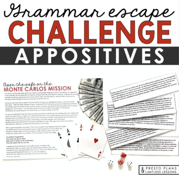 Preview of Appositives Grammar Activity Escape Room Challenge, Presentation, and Quiz