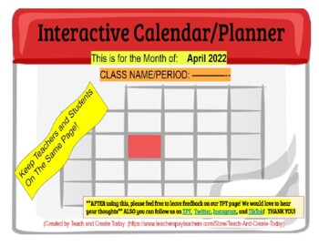 Preview of APRIL 2022 Interactive Calendar * Lesson Planner For any Class Google Slides
