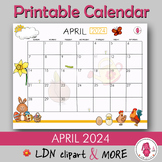 APRIL Calendar 2024 printable and decorative, a cute month