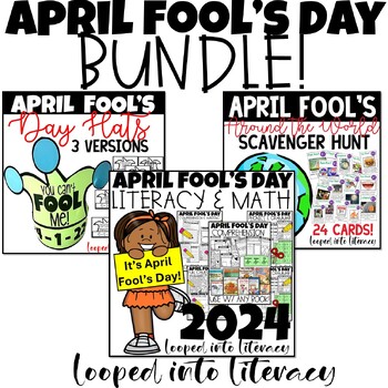 Preview of APRIL FOOL'S DAY BUNDLE 2024 SCAVENGER HUNT HATS READING MATH book study