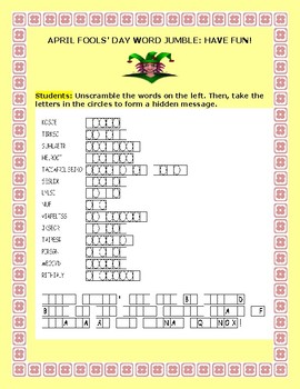 Preview of APRIL FOOLS' DAY: A  VOCABULARY WORD JUMBLE: HAVE FUN!