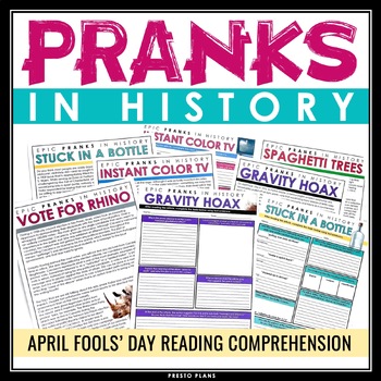 Preview of April Fools' Day Nonfiction Reading Comprehension Pranks Articles & Assignments