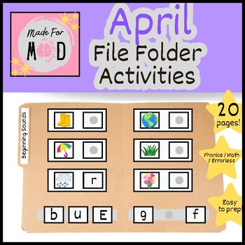 Preview of APRIL File Folder Activities | Spring | Easter | EarthDay | Math, ELA, Errorless