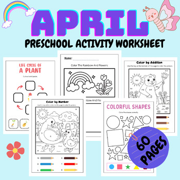 Preview of APRIL Preschool Worksheet. Spring Preschool activity. Spring COLORING Activity