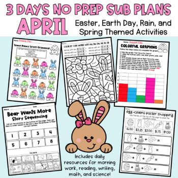 Preview of APRIL SUB PLANS: 3 Days No Prep Sub Plans 2nd Grade Spring Easter Earth Day