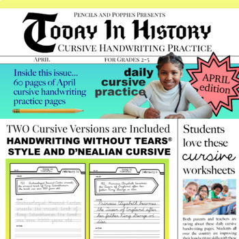 Preview of APRIL Today In History Cursive Handwriting Practice bell ringers writing centers