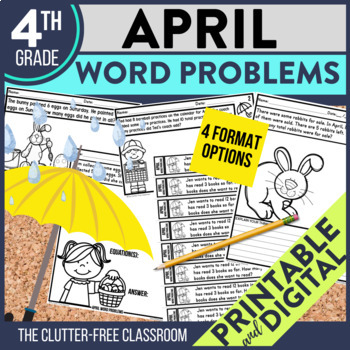 Preview of APRIL WORD PROBLEMS Math 4th Grade Fourth Activities Worksheets Centers
