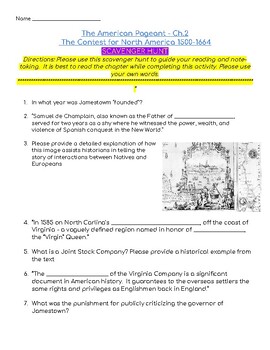 Preview of APUSH American Pageant (17thed.) Ch.2 (Reading Support/Scavenger Hunt)