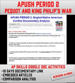 Preview of APUSH Period 2: English vs. Native American Conflicts (Pequot/King Philip's War)