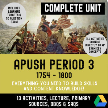 Preview of APUSH Period 3 - Complete Unit - Activities, Lecture, DBQ, SAQ & More!