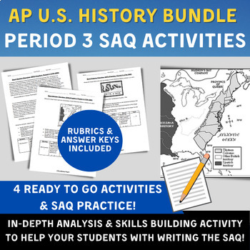 Preview of APUSH Period 3 SAQ Bundle- Albany Plan, Road to Revolution, Bank of US & more!