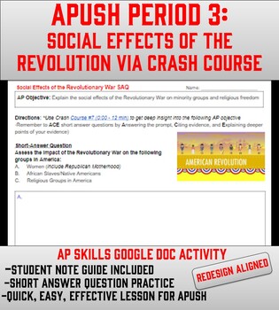 Preview of APUSH Period 3: Social Effects of Revolution w/ Crash Course Distance Learning