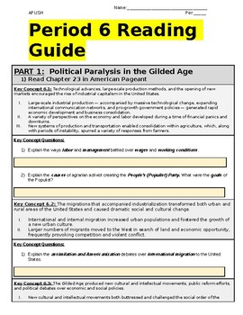 APUSH: Period 6 Reading Guide by Captain APUSH | TpT