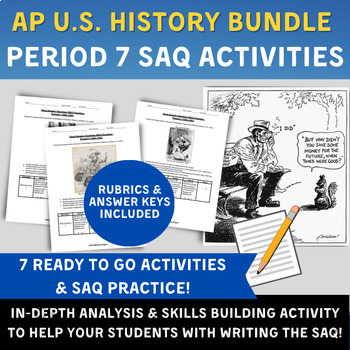 Preview of APUSH Period 7 SAQs- Progressives, WWI, 20s, Great Depression, New Deal, WWII