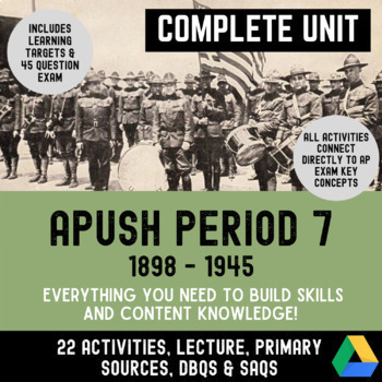 Preview of APUSH Period 7 Unit - Progressives - WWI - 1920s - Depression - World War II
