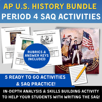 Preview of APUSH Period 4 SAQ Bundle - 5 SAQ Activities - Rubrics & Answer Keys Included!