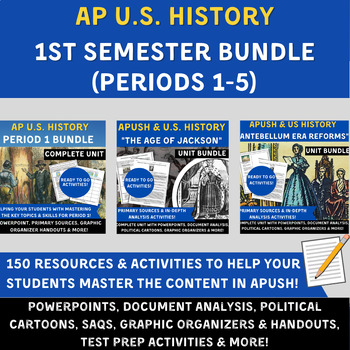 Preview of APUSH Semester 1 BUNDLE- Periods 1-5 Complete Units (130 Activities & Resources)