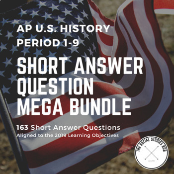 Preview of APUSH Short Answer Question (SAQ) Period 1-9 Test Bank Full Year Bundle