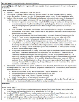 APUSH Topic 5.5 Lesson Plan: Sectional Conflict: Regional Differences