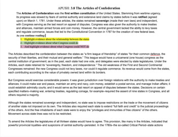 Preview of APUSH Unit 3 The Articles of Confederation